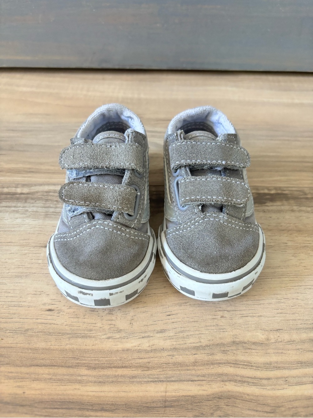Kids VANS Gray Suede Double-Strap Velcro Sneakers